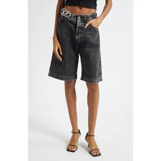 Diesel De-Sire Oval D Cutout Denim Bermuda Shorts in Black/Deni at Nordstrom, Size 25