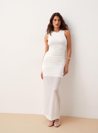 Icone Womens Centre slit maxi micromesh skirt