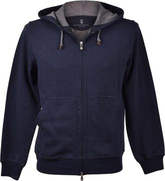 Brunello Cucinelli Navy Zip-Up Hooded Sweatshirt, Size X-Small