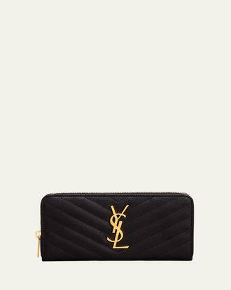 Saint Laurent YSL Monogram Large Zip Wallet in Grained Leather
