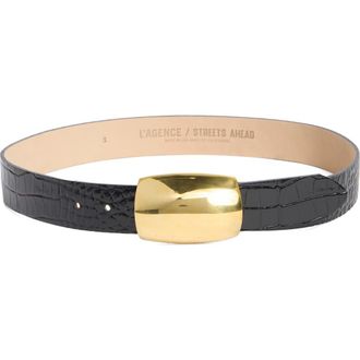 L'agence Milou Domed Buckle Croc Embossed Patent Leather Belt in Black Croc Embossed at Nordstrom, Size Small