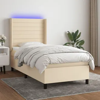 vidaXL Cama Box Spring Colch&oacute;n Y Luces Led Tela Crema 100x200 Cm Vidaxl