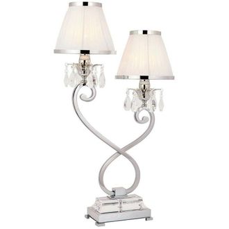Loops Esher Luxury Twin Table Lamp Nickel Crystal White Shade Traditional Bulb Holder