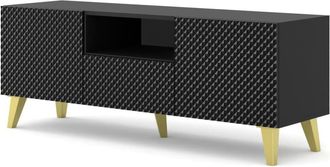 AKL FURNITURE Mueble para TV efecto madera Negro y Dorado