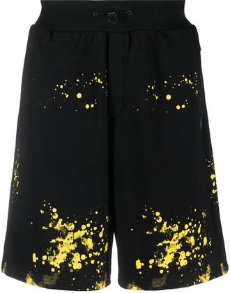 Plein Sport paint splatter-print track shorts - men - Cotton/Polyester/Polyurethane/Elastane - S - Black