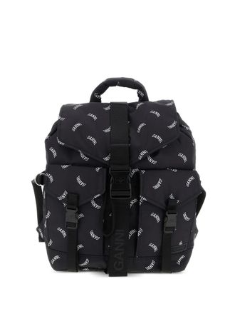 Ganni logo-print buckle backpack - Black