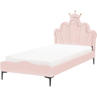 Beliani Letto singolo in velluto rosa con base a doghe 90 x 200 cm Rubian