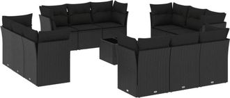vidaXL Set De Sof&aacute;s De Jard&iacute;n Y Cojines 13 Pzas Rat&aacute;n Sint&eacute;tico Negro Vidaxl