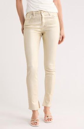 SIMKHAI Rae Metallic High Waist Ankle Skinny Jeans in Matte Gold at Nordstrom Rack, Size 26