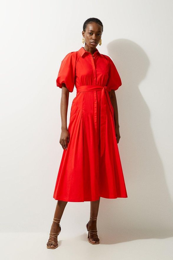 Karen Millen Cotton Poplin Puff Sleeve Woven Shirt Dress With Dropped Waist  Detail from 139.00 - on Stylight