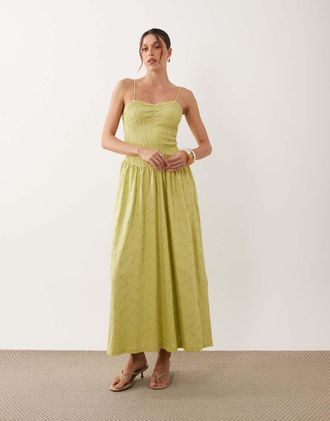 Asos Vestito lungo in pizzo verde chiaro con corpino arricciato