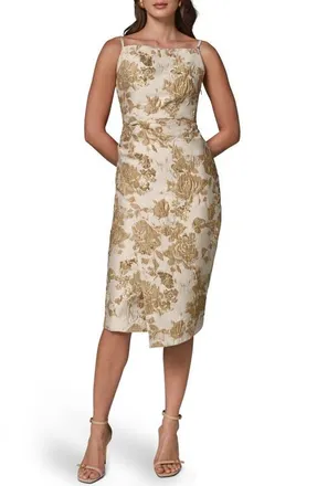 DKNY Floral Metallic Jacquard Sheath Dress in Gold Multi at Nordstrom, Size 10