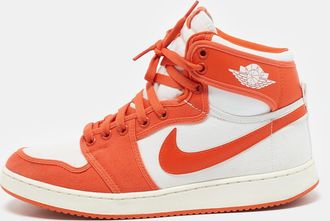 Air Jordan s Orange Canvas And Leather Jordan 1 Ko syracuse High Top Sneakers