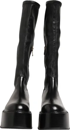 Dolce & Gabbana Black Logo Plaque Over The Calf Boots Mens Shoes