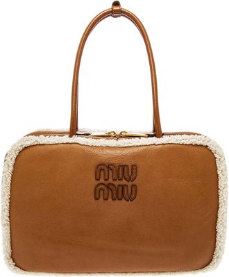 Miu Miu Beau Leather & Shearling Top Handle Bag