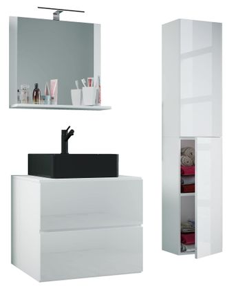 ebuy24 Ebuy24 - Vcm 4 Pcs Lavabo Lavabo Negro Gabinete Inferior Ancho 60 Cm Muebles De Ba&ntilde;o Conjunto Con Cajones Espejo De Puertas Giratorias Lendas S Bl (bl