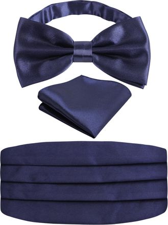 Alizeal Mens Solid Pre-tied Party Adjustable Bow Tie, Cummerbund and Pocket Square Gift Set, Navy