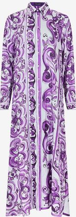 Dolce & Gabbana A-f&ouml;rmiges Seidentwill-Maxi-Hemdkleid Majolica