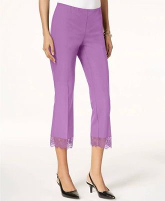 Alfani Lace Hem Pull On Cropped Pants - Petite In Pastel Purple