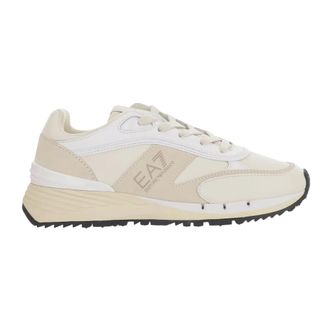 Emporio Armani Leren sneakers met logo - Heren - Schoenen - Beige - Maat: 45 EU Zijde