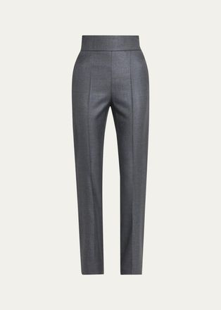 Valentino Garavani High Rise Wool-Silk Straight-Leg Trousers
