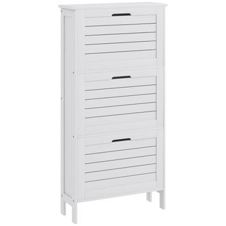 HOMCOM Narrow Shoe Storage Cabinet with 3 Flip Drawers - White | TJ Hughes