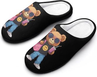 Generic Fashion Bear Funny Mens Slippers Cotton Warm House Shoes Memory Foam Sandals Print Size 7-14