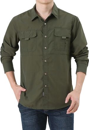 Generic Quick Dry Long Sleeve Shirt Mens Mens Long Sleeve Cargo Shirt Military Style Hiking Overshirts Button Down Tactical Shirts Multi Pocket Combat Shirts 