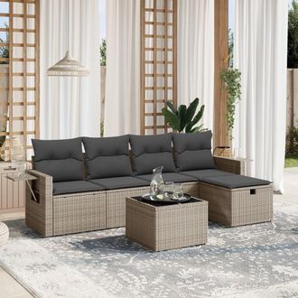 vidaXL Set De Muebles De Jard&iacute;n 6 Pzas Y Cojines Rat&aacute;n Sint&eacute;tico Gris Vidaxl