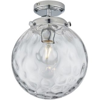 Loops Decorative Flush Bathroom Ceiling Light Fitting - Clear Glass Dimpled Shade