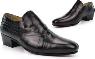 Generic Mens Cuban Heel Shoes Mens Leather Shoes Cuban Heels Heel Shoes Slip On Shoes Mens Formal Shoes Leather Slip on Shoes Black (Small Fit Buy 1 Size Larg