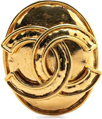 Chanel Spilla CC ovale placcata oro 1994