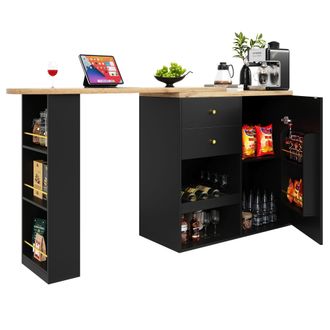 STILVORA Escritorio Recto Con 4 Cajones Y Estantes Laterales Giratorios De 3 Niveles, En Mdf, Negro, Para Sal&oacute;n