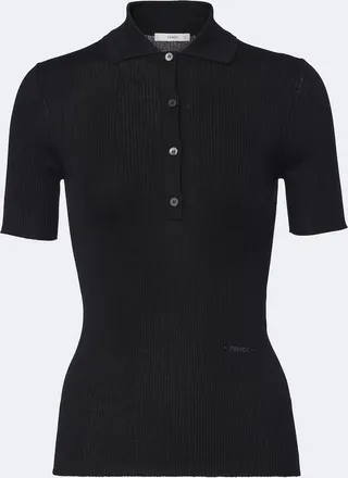 Fendi Ribbed-knit wool-blend polo shirt