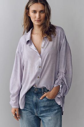 Pilcro Cinched-Sleeve Buttondown Top