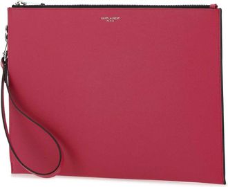 Saint Laurent Textured Leather Clutch - Pink
