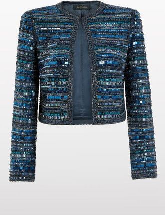 Jenny Packham Alma Beaded Jacket in Blackthorne Blue at Nordstrom, Size 10 Uk