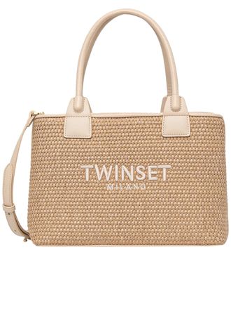 Twin-Set Parchment Rectangular Woven Handbag