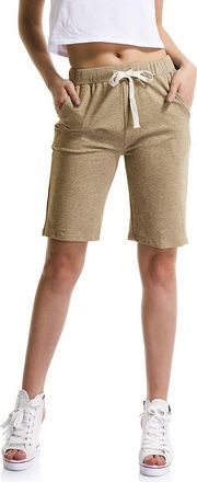 OCHENTA Womens Soft Knit Elastic Waist Jersey Shorts with Drawstring Khaki UK 10-12 - Tag 2XL
