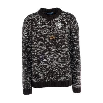 Prada Round-neck Knitwear, female, Brown, Size: XS Wool Crew-neck Sweater With Pendants