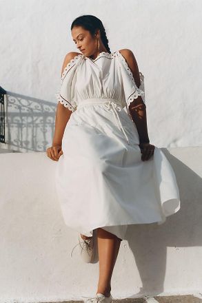 Mare Mare Cold-Shoulder Eyelet Midi Dress
