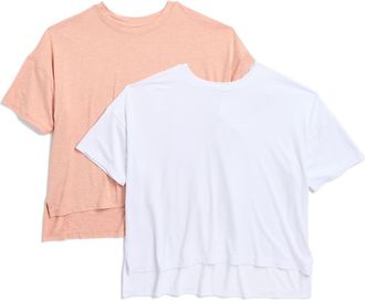 90 Degree by Reflex 2-Pack Deluxe High-Low Boxy Crop T-Shirts in Heather Canyon Clay/White at Nordstrom Rack, Size X-Large