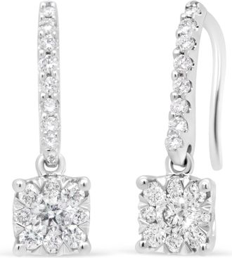House of Brilliance 14K White 1/2 Cttw Round Diamond Halo Dangle Hook Earring