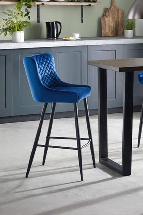 Julian Bowen Luxe Diamond Quilted Upholstered Bar Stool (Set of 2) in Blue
