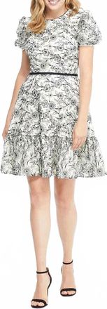 Gal Meets Glam Collection Viola Raffia Embroidery Mini Dress In White/black