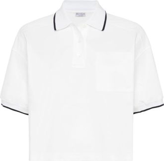 Brunello Cucinelli contrasting-trim cropped polo shirt - women - Cotton - 3XL - White