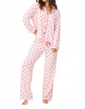 PJ Salvage Wildest Dreams Heart Print 3-Piece Pj Set In Pink