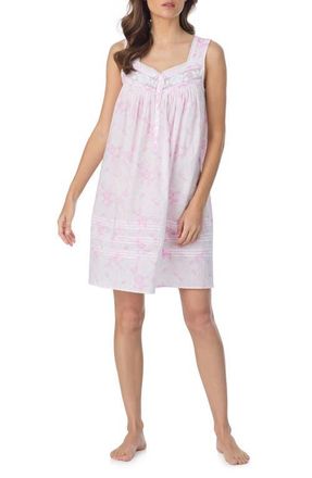 Eileen West Sleeveless Cotton Short Chemise in Rose Print at Nordstrom, Size Medium