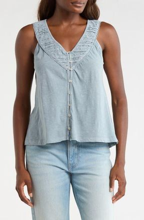 Lucky Brand Lace Trim Sleeveless Cotton Blend Top in Dusty Blue at Nordstrom, Size Xx-Large