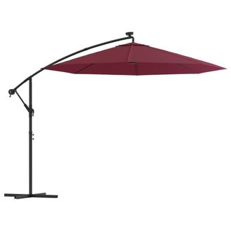 vidaXL Sombrilla Jard&iacute;n Voladiza Con Luces Led Palo De Acero Rojo Vino Vidaxl